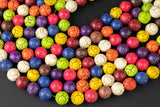 10mm Carved Round Magnesite Multi Color- 15.5 inches per strand