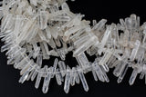 Natural Raw Rock Crystal Quartz Beads Long Slender Points Spikes Top Side Drilled Freeform Clear White Quartz 15.5" Strand