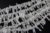 Natural Raw Rock Crystal Quartz Beads Long Slender Points Spikes Top Side Drilled Freeform Clear White Quartz 15.5" Strand