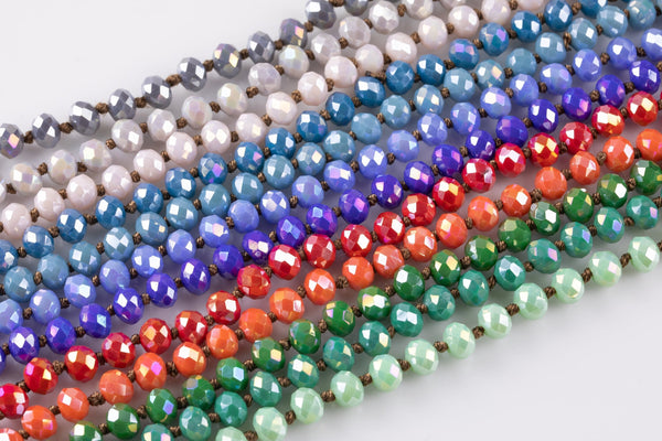 8mm Knotted crystal necklaces Special Colors - Long Hand-Knotted Crystal- Approximately 36-39"