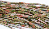 Unakite beads rectangular tube tubular beads 15.5" 4x13mm