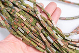 Unakite beads rectangular tube tubular beads 15.5" 4x13mm