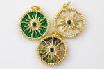 1 pc 18k Gold Sun Micro Pave, Sun Charms, Lock Necklace Earring Charms, CZ Pave- 18mm