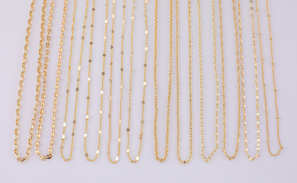 16" Dainty 14k Gold Necklace Satellite Chains for Layering - 16" with extender