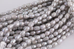 6-7mm*10mm Silver Gray Large Hole Freshwater Pearl Pearls - 8 Inch Strand Big Hole Beads