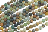 Natural Flower Jade, High Quality Matte Round-Full Strand 15.5 inch Strand Gemstone Beads