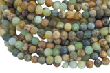 Natural Flower Jade, High Quality Matte Round-Full Strand 15.5 inch Strand Gemstone Beads