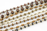 WHOLESALE Wood Rosary Chain GOLD 3-4mm Wood Rosary Chain...wire Open wrapped Sold Brass- 5 yards per order-15 Feet