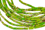 Lime Green Sea Sediment Jasper rectangular tube tubular beads 15.5" 4x13mm