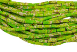 Lime Green Sea Sediment Jasper rectangular tube tubular beads 15.5" 4x13mm