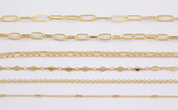 14k Gold Plated Paperclip Chains - Tarnish Resistant Popular Paperclip Figaro Satellite chain - Sold by the yard