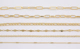14k Gold Plated Paperclip Chains - Tarnish Resistant Popular Paperclip Figaro Satellite chain - Sold by the yard
