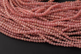 NATURAL Rhodochrosite Smooth round beads in full strands. 3-4mm- 15.5nch strand- Natural No Dye