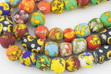 52 House Medley Round Fused Recycled Glass Beads 11mm: Colorful Bottle Glass Beads Ghana Krobo Beads Ethnic Glass Beads Large Ghanaian Beads