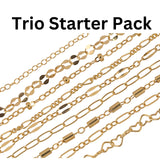 Permanent Jewelry Trio Chain Starter Pack, Gold Filled Chain By The Foot Sterling Silver Rose Paperclip Bar Cable Heart Dainty Sequin