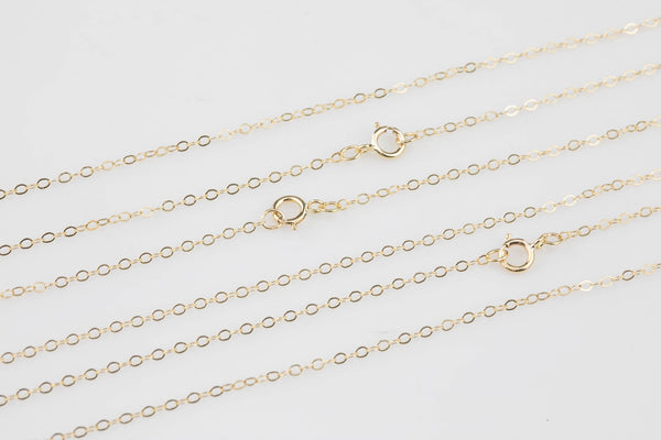 14K GOLD FILLED Necklace Chain Made in USA Wholesale Delicate Everyday Chain, 1.3 to 1.5mm Flat Finished Cable w/ Spring Clasp High Quality