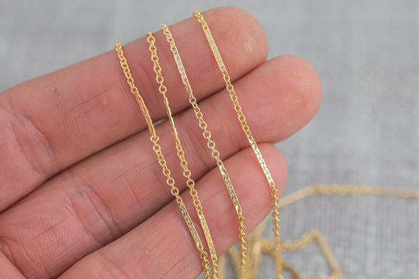1.7mm Gold-filled Satellite Hammered Bar Chain by the Foot- Wholesale- 11mm Hammered Section