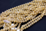 Natural Golden Rutile Quartz 4mm 6mm 8mm 10mm 12mm Round Gold Yellow Rutilated Quartz Beads Tons of Sharp Rutile Hair Needle 15.5" Strand