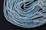 Natural Aquamarine Beads Full Strands 15.5 inches-4mm- Nice Size Hole-Clear-Diamond Cutting, High Facets-Nice Sparkly-Faceted Round