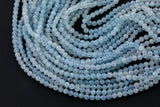 Natural Aquamarine Beads Full Strands 15.5 inches-4mm- Nice Size Hole-Clear-Diamond Cutting, High Facets-Nice Sparkly-Faceted Round