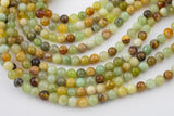 Natural Flower Jade Beads High Quality in Smooth Round 12mm- Full 15.5 Inch Strand Gemstone Beads