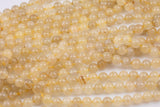 Natural Golden Rutile Quartz 4mm 6mm 8mm 10mm 12mm Round Gold Yellow Rutilated Quartz Beads Tons of Sharp Rutile Hair Needle 15.5" Strand