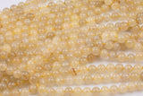 Natural Golden Rutile Quartz 4mm 6mm 8mm 10mm 12mm Round Gold Yellow Rutilated Quartz Beads Tons of Sharp Rutile Hair Needle 15.5" Strand