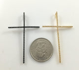 Long Skinny Cross CZ Pave Pendant - Gold, silver, gunmetal