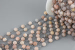 Natural Matt Round Pink Moonstone Rosary Chain by the Foot. 6mm Gunmetal Wire.