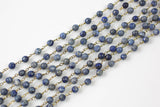 CLOSE OUT SALE!!! 1 Yard / 3 Feet !!! Faceted Round Lapis Rosary Chain by the yard. 6mm Gold Plated Wire- Footage or Whole Spool