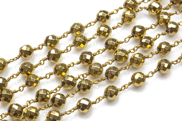 CLOSE OUT SALE!!! 4mm 6mm or 8mm Hematite Rosary Chain- Brass Wire - Rosary Style Chain - Chain per Yard / 3 Feet!