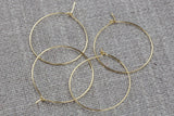 Earring Finding Ear Wires Loops Beading Hoop- High Quality Real Gold Plating, Gunmetal or Brass-Plated Brass 20mm,25mm,34mm or 45mm-24 Gauge