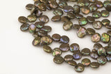 A 10-11mm Top Drilled Coin Pearl Freshwater Pearl, Full strands- Dark Olivine
