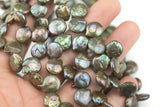 A 10-11mm Top Drilled Coin Pearl Freshwater Pearl, Full strands- Dark Olivine