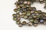 A 10-11mm Top Drilled Coin Pearl Freshwater Pearl, Full strands- Dark Olivine