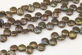 A 10-11mm Top Drilled Coin Pearl Freshwater Pearl, Full strands- Dark Olivine