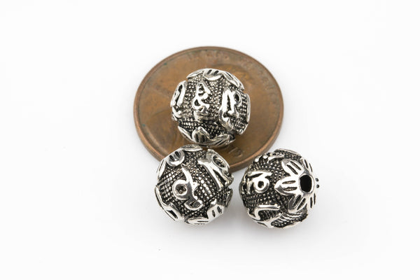 Round Buddhist Prayer Beads 925 Bali Sterling silver 1 per order-s7-10mm