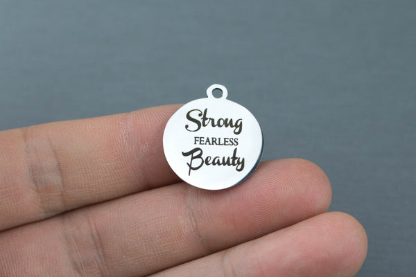 Stainless Steel Charms - Strong fearless beauty - Laser Engraved Silver Tone - Bulk Pricing