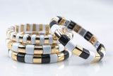 Large   Stretchy Bracelet-Black White Stack- 7-7.5- Wholesale Pricing Enamel  Beads
