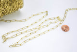 14K Gold Plated Paperclip Chain 5x15mm Long Skinny Oval Rectangle Paper Clip Chain - 1 yard / 3 feet