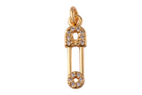2 pcs Micro Pave Gold Safety pin charm 1 piece, 18x5mm 14k gold plated brass, Nickel free, Cubic zirconia, Dainty charm