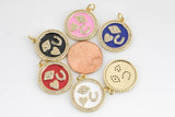 Talisman Charm Necklace, Gold  Enamel Coin Round Pendant Lucky Medallion Pendant for Necklace Jewelry Making Supply-18mm