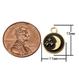 4 pcs 18K Gold  Dainty Moon Star Celestial Charm with Micro Pave Cz Black Enamel CZ Stone for Necklace or Bracelet- 11mm