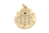 2 pcs 18k Gold  Hamsa Hand Evil Eye Charm Diamond CZ 11mm CZ Charm Cubic Protector Pendant Tiny Lucky Dainty Necklace Bracelet- 20mm