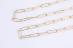 Paperclip Chain Soldered 5x14mm 18kt Gold plated Long Oval Rectangular Wire Paper Clip Chain 1 yard Lead, Nickel Free Unfinished Link Chain
