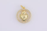 2 pcs Flaming Heart Gold Lucky Coin Talisman Charm Necklace, 14k Gold  Disc Round Pendant Lucky Medallion Pendant for Necklace- 16mm