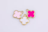 6 pcs Dainty Enamel Charm Flower Clover Pendant Gold 14k Gold Charm- 13mm