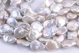 13-14mm Coin Pearl Freshwater Pearl, Full strands- White Pearl!