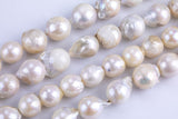 13-14mm Large White Baroque Freshwater Pearl, Full Strand