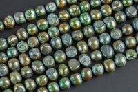 10mm A Quality Flat Round Peacock  Freshwater Pearls- Teal